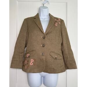 American Eagle Outfitters Tweed Blazer Jacket Embroidered Flowers Size MEDIUM‎